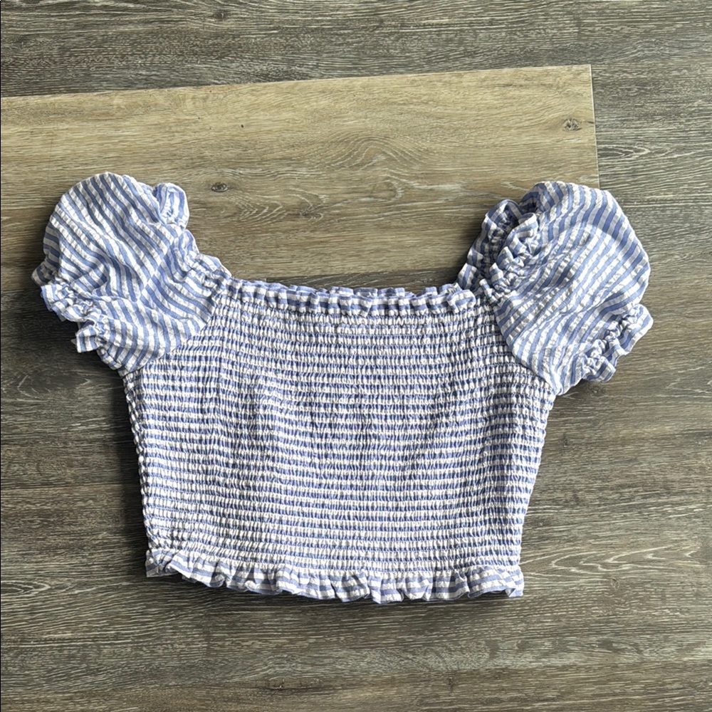 Striped Blue Puff Sleeve Top
